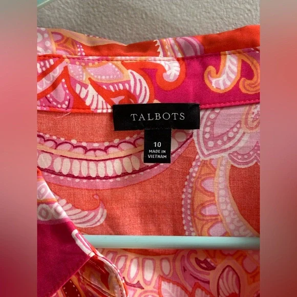 SOLD Talbots The Sutton Shirtdress in Orange/Pink Floral Paisley Women’s 10 - Picture 6 of 10